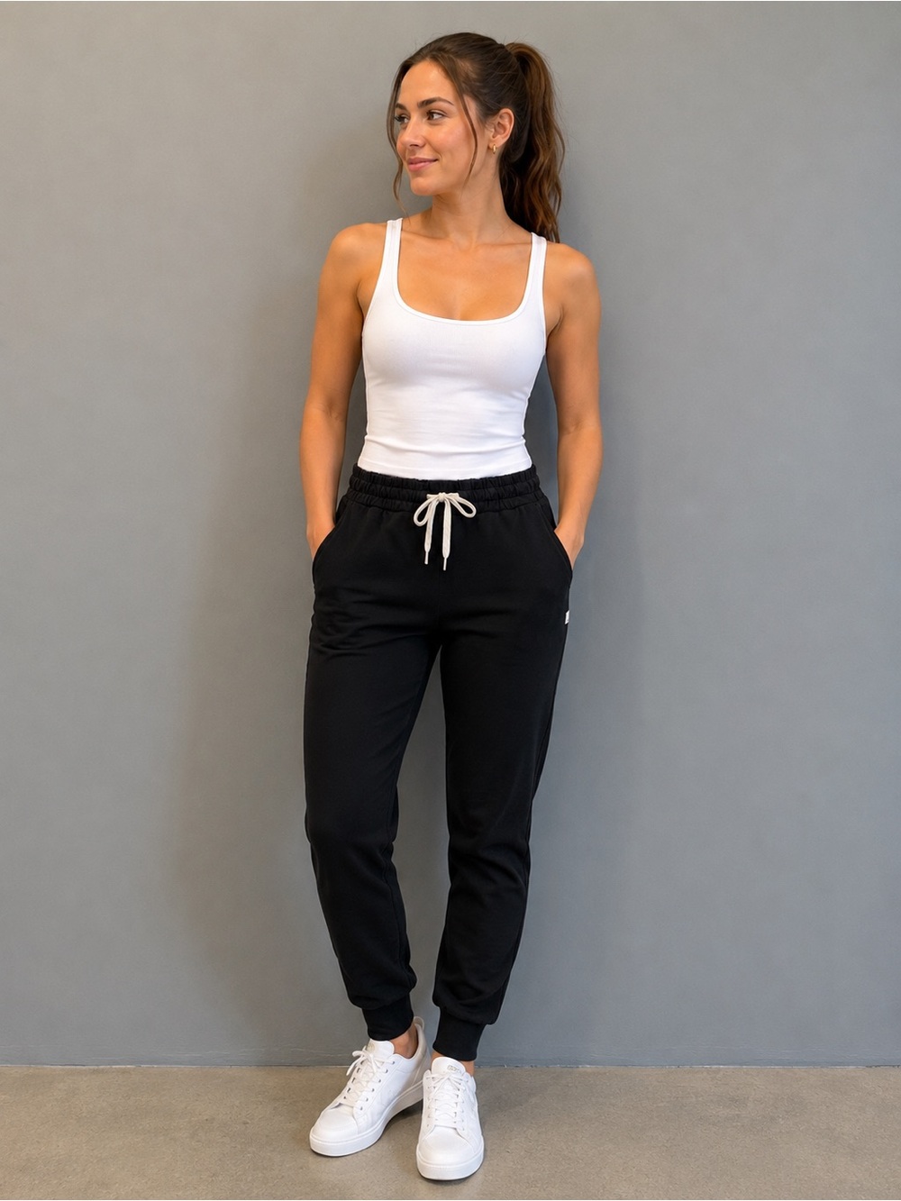 Vuori Black Jogger Pants with Cream Drawstring